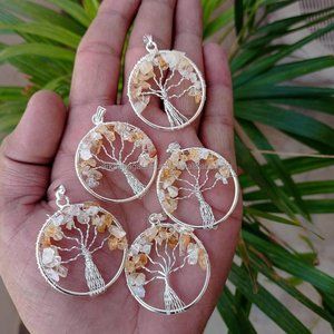 Wisdom Tree Charm 7 Chakra Reiki Healing Tree of Life Pendant Natural Lapis